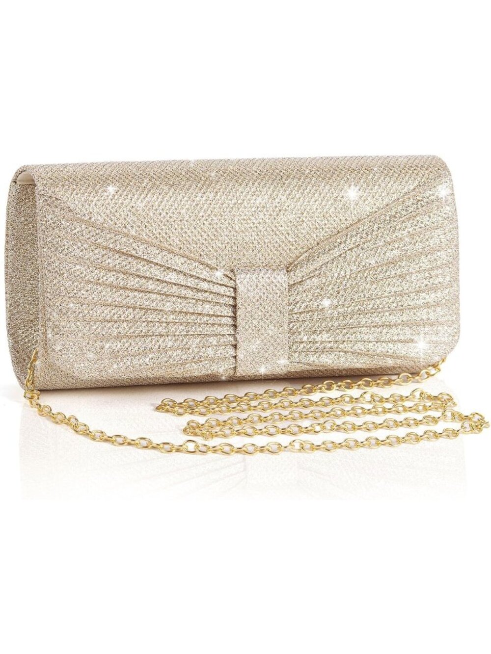 👜 Women's Gold Wedding Bag Sparkling Party Handbag with Detachable Chain Purses